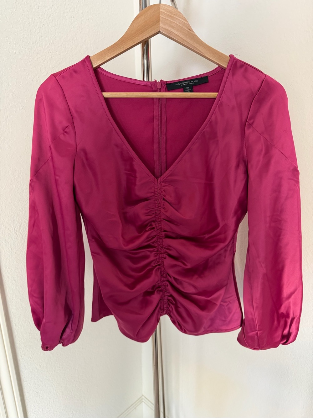 Marc New York Fuchsia Ruched V-Neck Blouse